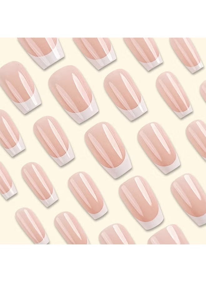 ATRJSZ French Tip Press On Nails, Package Soft Gel French Fake Nails Short, Salon-Quality Press On Nails, Seamless Glue-On Nails For Woman Nail Art Manicure - Image 4